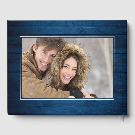 White Roses Blue Wood Lantern PHOTO Wedding Gastenboek (Achterkant)