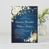 White Roses Blue Wood Lantern Waterverf Wedding Kaart (Staand voorkant)