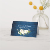 White Roses Blue Wood Lantern WeddenTabel Plaatskaartje (Achterkant)