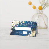 White Roses Blue Wood Lantern WeddenTabel Plaatskaartje (Voorkant)