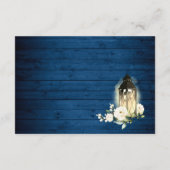 White Roses Blue Wood Lantern Wedding QR code Informatiekaartje (Achterkant)