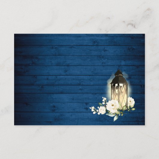 White Roses Blue Wood Lantern Wedding QR code Informatiekaartje (Achterkant)