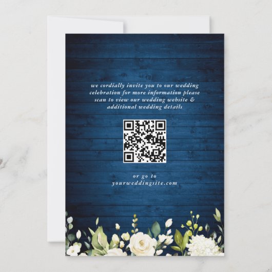 White Roses Blue Wood Lantern Wedding QR code Kaart (Achterkant)