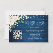 White Roses Blue Wood Lantern Wedding QR code RSVP Kaartje (Voorkant)
