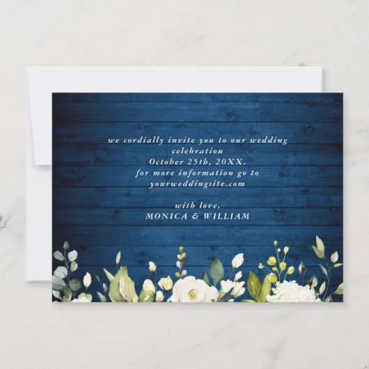 White Roses Blue Wood Lantern Wedding Save The Date (Achterkant)