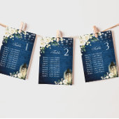 White Roses Blue Wood Lantern Wedtable Number Kaart