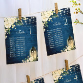 White Roses Blue Wood Lantern Wedtable Number Kaart