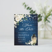 White Roses Blue Wood Wedding Save the Date Briefkaart (Staand voorkant)