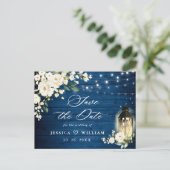 White Roses Blue Wood Wedding Save the Date Briefkaart (Staand voorkant)