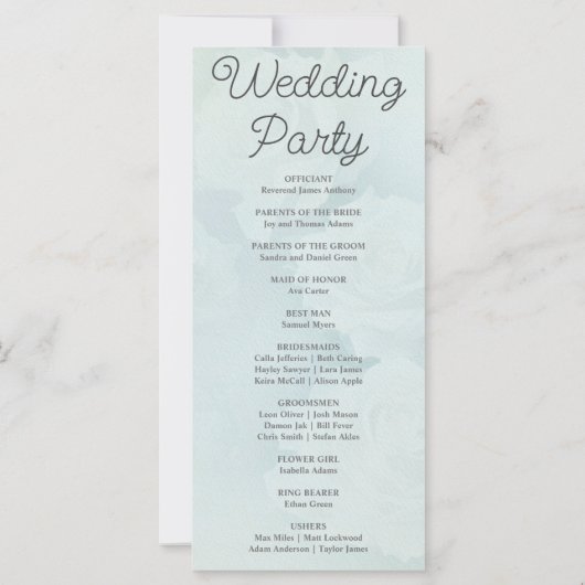 White Roses Bord Groen Huwelijksprogramma (Achterkant)