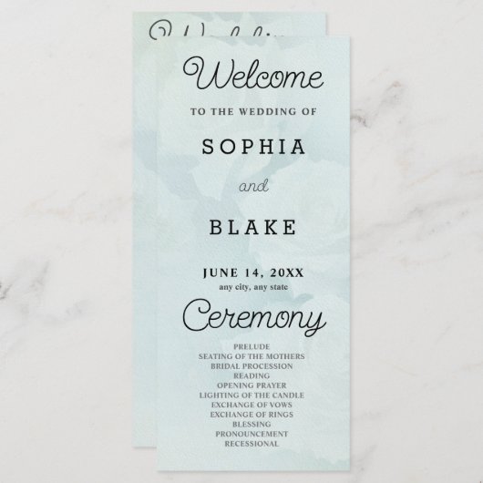 White Roses Bord Groen Huwelijksprogramma (Voorkant / Achterkant)