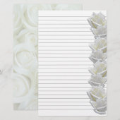 White Roses Border 2 Stationery Lined Briefpapier (Voorkant / Achterkant)