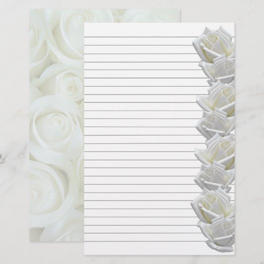 White Roses Border 2 Stationery Lined Briefpapier (Voorkant / Achterkant)
