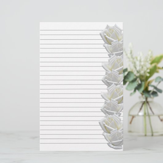 White Roses Border 2 Stationery Lined Briefpapier (Staand voorkant)