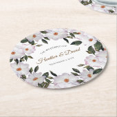 White Roses Botanical Illustration Wedding Ronde Kartonnen Onderzetter (Gebogen)