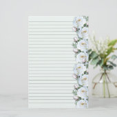 White Roses Bouquet Border 3 Stationery Lined Briefpapier (Staand voorkant)