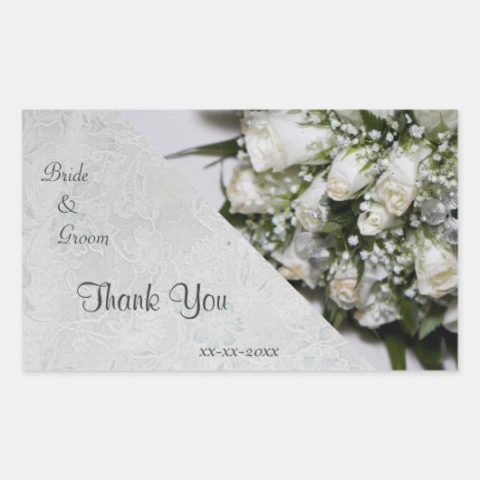 White Roses Bouquet Wedding Dank je Sticker (Voorkant)