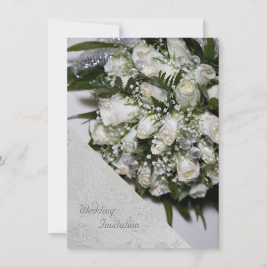 White Roses Bouquet Wedding Invitation Kaart (Voorkant)