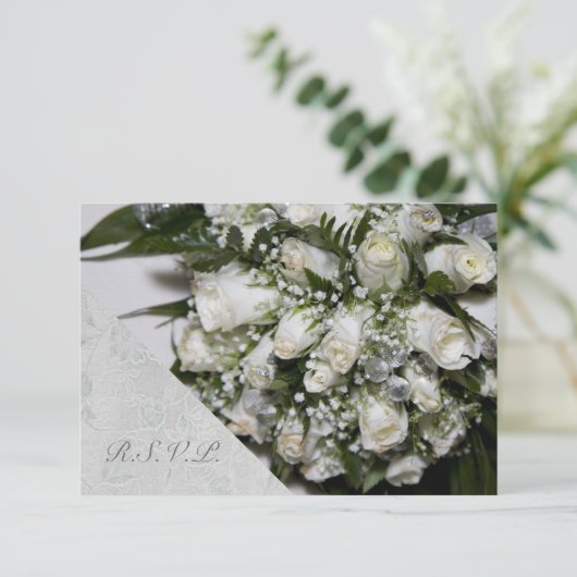 White Roses Bouquet Wedding RSVP (Staand voorkant)