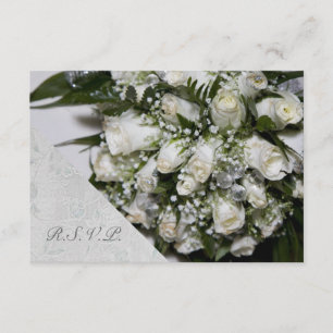 White Roses Bouquet Wedding RSVP Kaartje