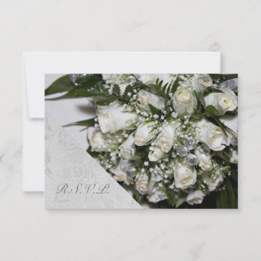 White Roses Bouquet Wedding RSVP Kaartje (Voorkant)