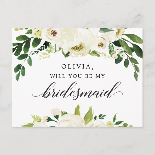 White Roses Bridesmaid proposal Kaart (Voorkant)