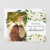 White Roses Bridesmaid proposal Kaart met foto (Voorkant / Achterkant)