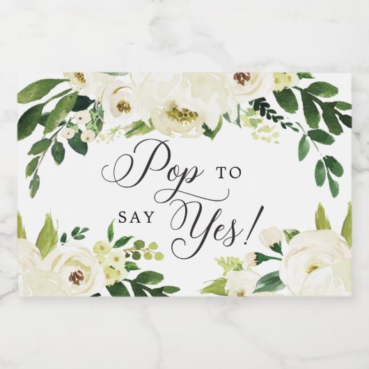 White Roses Bridesmaid-voorstel Pop om ja te zegge Sparkling Wijnetiket (Enkel label)