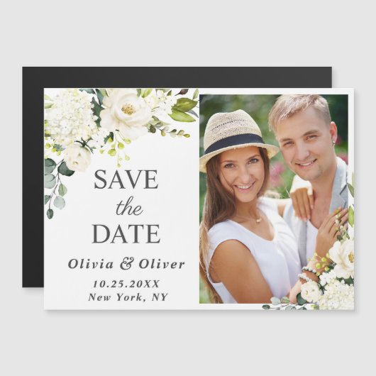 White Roses Bruiloft Bewaar de datum Magnetische K (Voorkant / Achterkant)