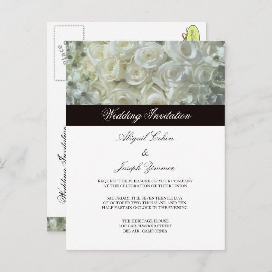 White Roses bruiloft uitnodiging Briefkaarten (Voorkant / Achterkant)