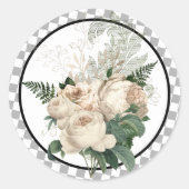 White Roses Checkerboard Ronde Sticker (Voorkant)