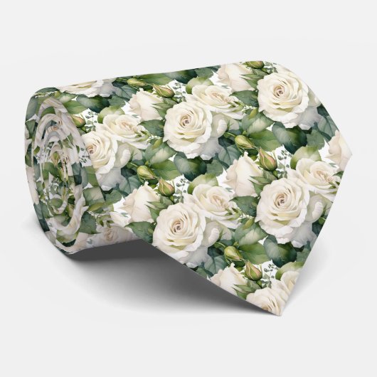 White Roses Classic Formal Floral Stropdas (Opgerold)