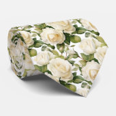 White Roses Classic Formal Floral Stropdas (Opgerold)