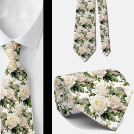 White Roses Classic Formal Floral Stropdas