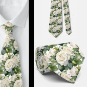White Roses Classic Formal Floral Stropdas