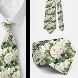 White Roses Classic Formal Floral Stropdas