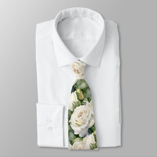 White Roses Classic Formal Floral Stropdas (Gebonden)