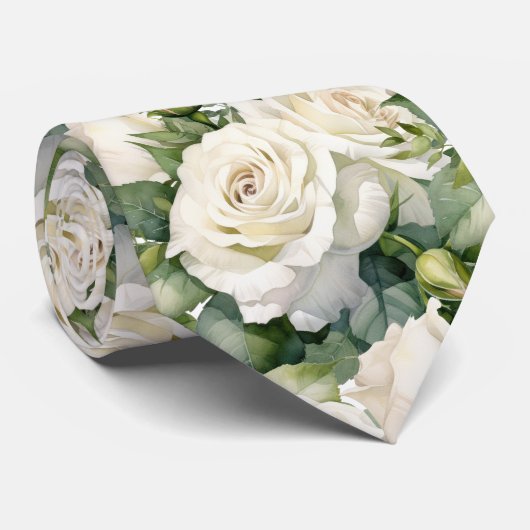 White Roses Classic Formal Floral Stropdas (Opgerold)