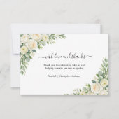 White Roses Cream Floral Greenery Wedding Bedankkaart (Voorkant)