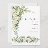 White Roses Cream Wedding Save The Date QR Code Kaart (Voorkant)