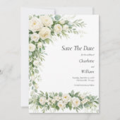 White Roses Cream Wedding Save The Date QR Code Kaart (Voorkant)