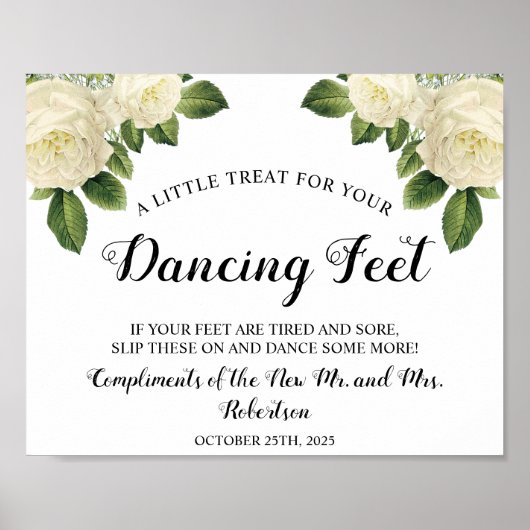 White Roses Dancing Feet Teenslippers Weddenschap Poster (Voorkant)