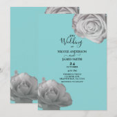 White Roses Elegant Floral Turquoise Blue Wedding Kaart (Voorkant / Achterkant)