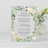 White Roses Elegant Floral Wedding Invitation Kaart (Staand voorkant)