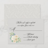 White Roses Elegant Floral Wedding RSVP (Voorkant / Achterkant)