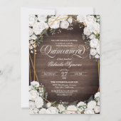 White Roses Elegant Rustic Wood Floral Quinceañera Kaart (Voorkant)