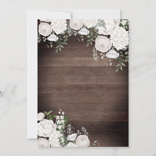 White Roses Elegant Rustic Wood Floral Quinceañera Kaart (Achterkant)