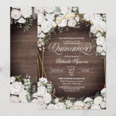 White Roses Elegant Rustic Wood Floral Quinceañera Kaart (Voorkant / Achterkant)