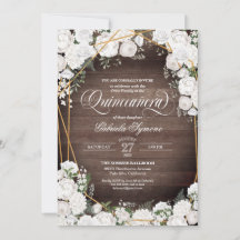 White Roses Elegant Rustic Wood Floral Quinceañera