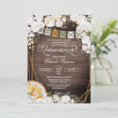 White Roses Elegant Western Charro Quinceanera Inv Kaart (Staand voorkant)